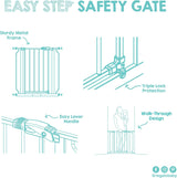 Regalo Safety 29-38.5" Baby Gate for Doorways & Bottom of Stairs, Pressure Mounted Baby Gate with Door for Babies, Toddlers & Pets, Tested & Safe for 30 Years, American Designed, American Owned, White