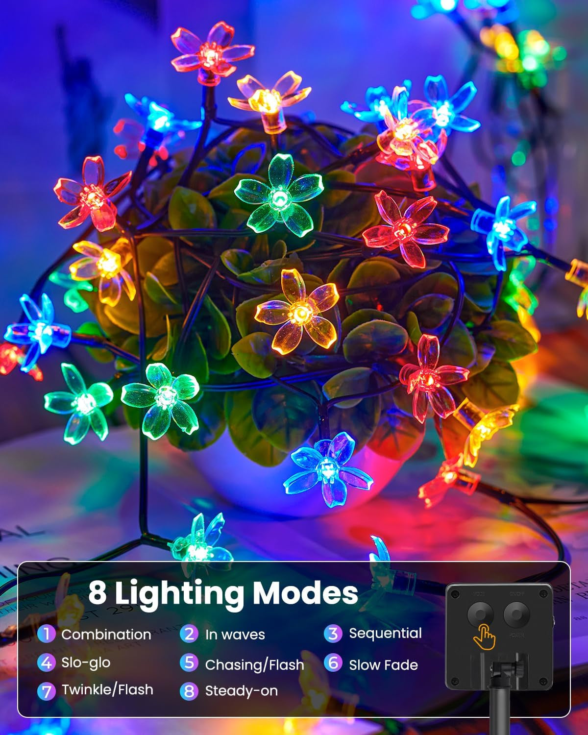 Brightown 60 LED Solar Flower String Lights Outdoor Waterproof Fairy Lights for Garden Yard Fence Patio Christmas Tree Wedding Party Decor, Pure White