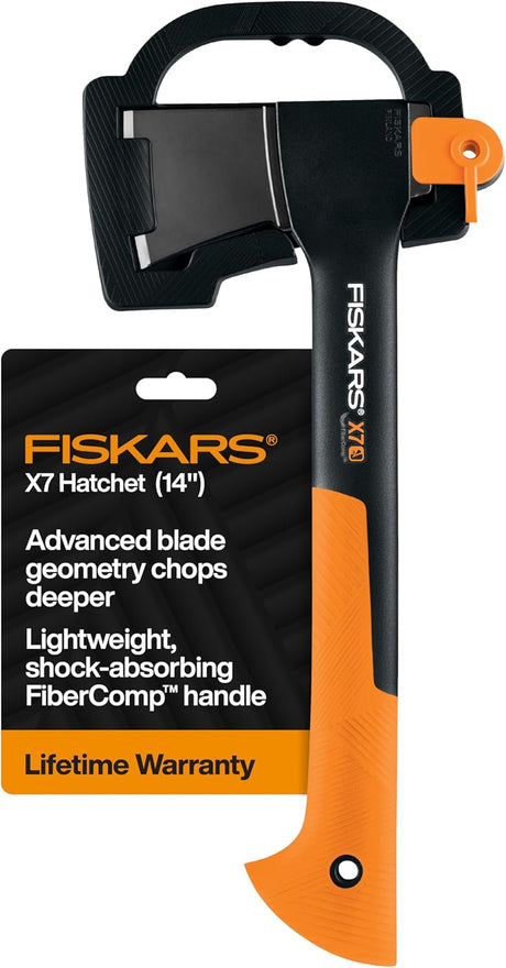 Fiskars X24 Universal Axe 24", Forged Steel Blade for Felling Trees & All-Purpose Chopping, Shock-Absorbing Fibercomp Handle & Low-Friction Coating for Clean Cuts in Fresh Resinous Wood