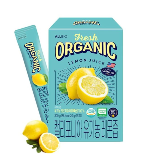ALLBIO Organic Lemon Juice Sticks | 0.67Oz X 15 Pack – USDA Certified, Cold-Pressed, Not from Concentrate | No Sugar | Portable, Single-Serve Packets for Lemon Water, Tea, Cooking, Baking & Recipe