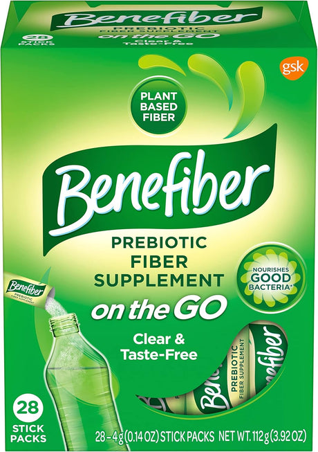 Benefiber on the Go Prebiotic Fiber Supplement Powder for Digestive Health, Daily Fiber, Unflavored - 28 Sticks (3.92 Ounces)