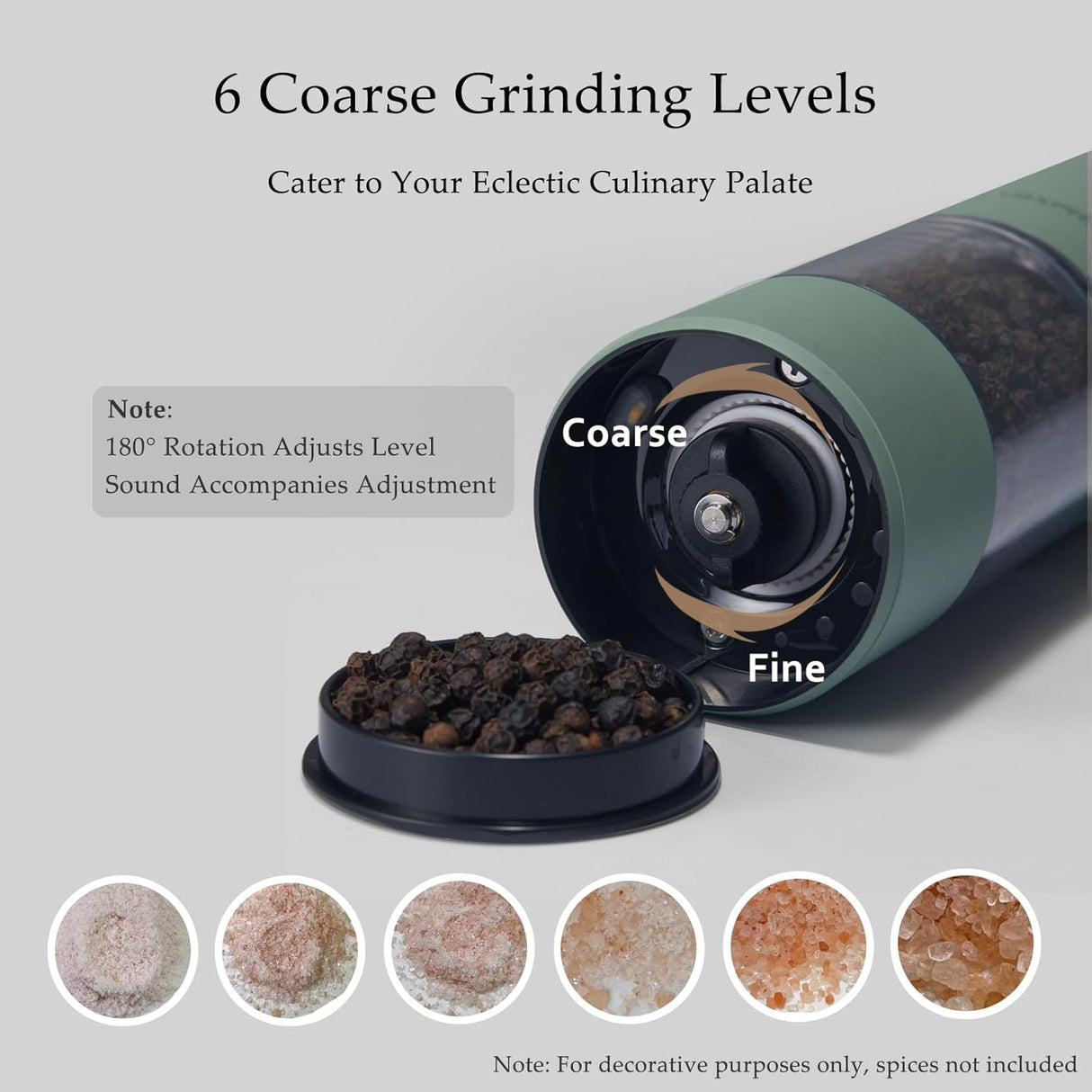 TLYSXPRO Electric Salt and Pepper Grinder Set, USB Rechargeable, Automatic Salt and Pepper Mill Grinder with Adjustable Coarseness, Electric Salt Shakers, LED Light, Refillable (2 Packs, Sage)