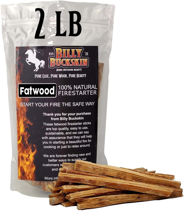 2Lb Fatwood Fire Starter Sticks | 100% Natural Fire Starters for Campfires, Firepit, Wood Stoves, Fireplaces, BBQ | Start a Fire W/Just 2 Sticks | Camping Essentials by Billy Buckskin (2Lb Bag)