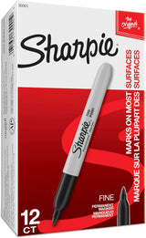Sharpie Permanent Markers, Fine Tip, Black, 12 Count - Office Supplies, Quick Drying, Fade Resistant, for Wood, Plastic, Paper, Metal, and More