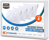 Set of 4 Pillow Protectors with Zipper Standard Size, Bed Bug and Dust Mite Proof Pillow Covers, Ultra Soft Pillow Encasements, Moisture Wicking and Waterproof Pillow Cases by Utopia Bedding (White)
