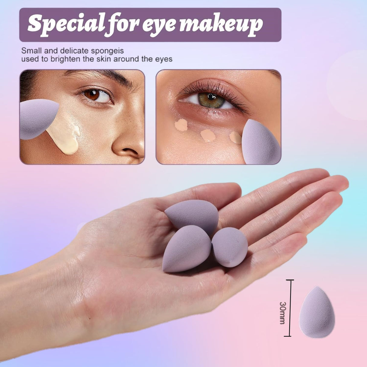 Makeup Sponge Set BS-MALL Triangle Puff 14 Pcs for Liquid, Cream, and Powder, Multi-Colored Makeup Sponges and Mini Sponge with Case (A-Purple)