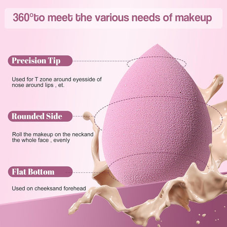 Makeup Sponge Set BS-MALL Triangle Puff 14 Pcs for Liquid, Cream, and Powder, Multi-Colored Makeup Sponges and Mini Sponge with Case (A-Purple)