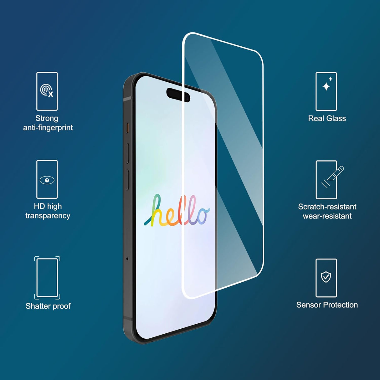 Screen Protector for Iphone 16 / Iphone 15 / Iphone 15 Pro [6.1 Inch] Display 3 Pack Tempered Glass, Dynamic Island Compatible, Case Friendly [Not for Iphone 16 Pro 6.3 Inch].
