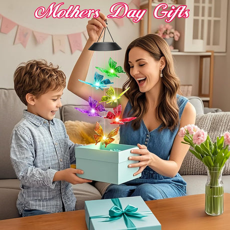 Mom Grandma Nana Gifts for Mothers Day, Birthday Gardening Gifts for Women Wife Sister, Winzwon Solar Lights Outdoor Wind Chimes for outside Garden Yard Patio Porch Decor Butterfly Decorations
