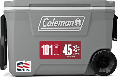 Coleman Classic Series Insulated Portable Rolling Cooler with Wheels, Leak-Resistant Outdoor Hard Cooler Keeps Ice up to 5 Days, 62-Quart