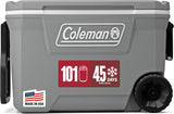 Coleman Classic Series Insulated Portable Rolling Cooler with Wheels, Leak-Resistant Outdoor Hard Cooler Keeps Ice up to 5 Days, 62-Quart