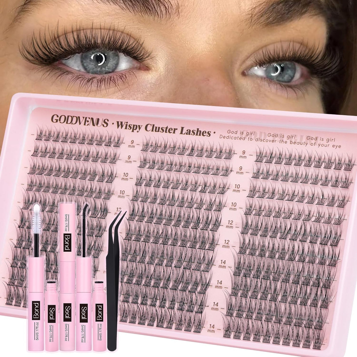Goddvenus Lash Clusters Kit 9-14Mm Wispy Eyelash Clusters Lashes Natural DIY Lash Extension Kit Short Cluster Eyelash Extensions Kit 300Pcs C Curl Individual Lashes Cluster Eyelash (With Tweezers)