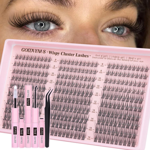 Goddvenus Lash Clusters Kit 9-14Mm Wispy Eyelash Clusters Lashes Natural DIY Lash Extension Kit Short Cluster Eyelash Extensions Kit 300Pcs C Curl Individual Lashes Cluster Eyelash (With Tweezers)