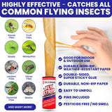 Fly Strips Indoor Sticky Hanging 24Pk with Pins. Non Toxic Outdoor Fly Trap Indoor for Home. Flies Tape Paper Trap Ribbon Roll for House Gnat Fruit and Housefly. Bug Catchers for inside Home Flypaper.