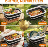 Collapsible BBQ Prep Tub with Lid, Foldable Camping Sink with Colander, Cutting Board, Dish Basin for Kitchen, Bowl, Vegetable and Fruit, Storage Basket for Picnic-Orange
