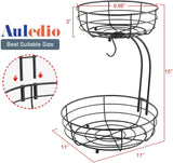 Auledio Iron 2-Tier Countertop Fruit Vegetables Basket Bowl Storage with Banana Hanger, Black, 64 Ounces
