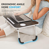 BUYIFY Foldable Lap Desk for Laptop & Writing - 23 Inch Bed Tray Table with Cup Holder & Tablet Slot - Portable Notebook Stand for Eating, Sofa, Couch & WFH Students (Black)