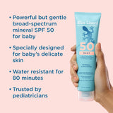 Blue Lizard BABY Mineral Sunscreen with Zinc Oxide, SPF 50+, Water Resistant, UVA/UVB Protection with Smart Cap Technology - Fragrance Free, 5 Oz. Tube