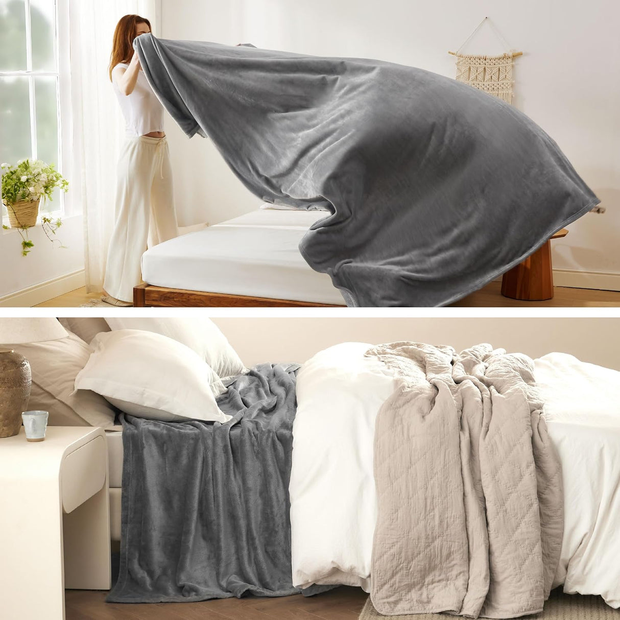 Bedsure Gentlesoft Fleece Bed Blankets Queen Size Grey - Soft Warm Spring Blanket Lightweight Cozy Anti-Static Microfiber, Room Home Decor Gifts for Women and Men, 90X90 Inches