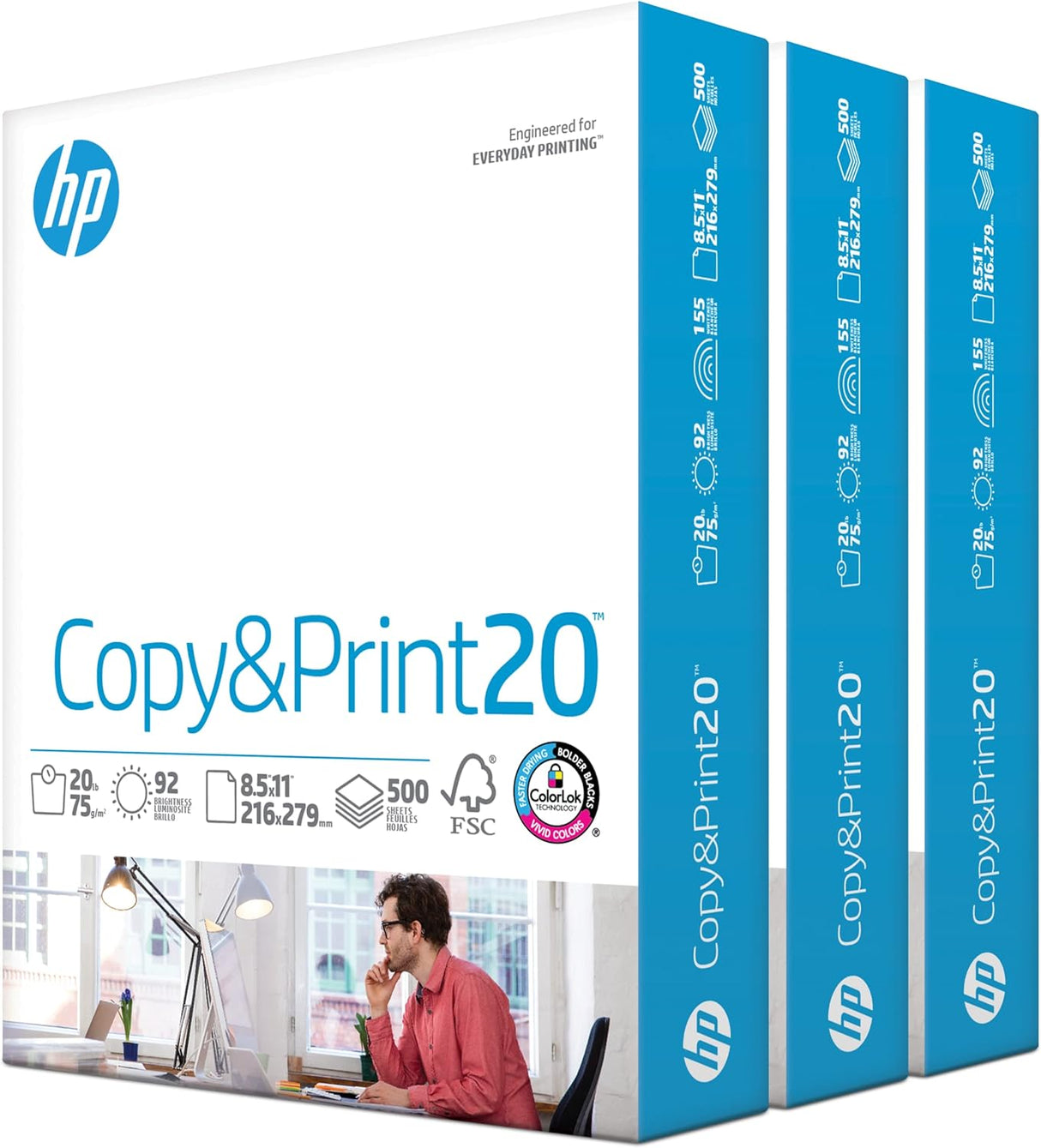 HP Printer Paper | 8.5 X 11 Paper | Copy &Print 20 Lb | 1 Ream Case - 500 Sheets| 92 Bright | FSC Certified | 200060