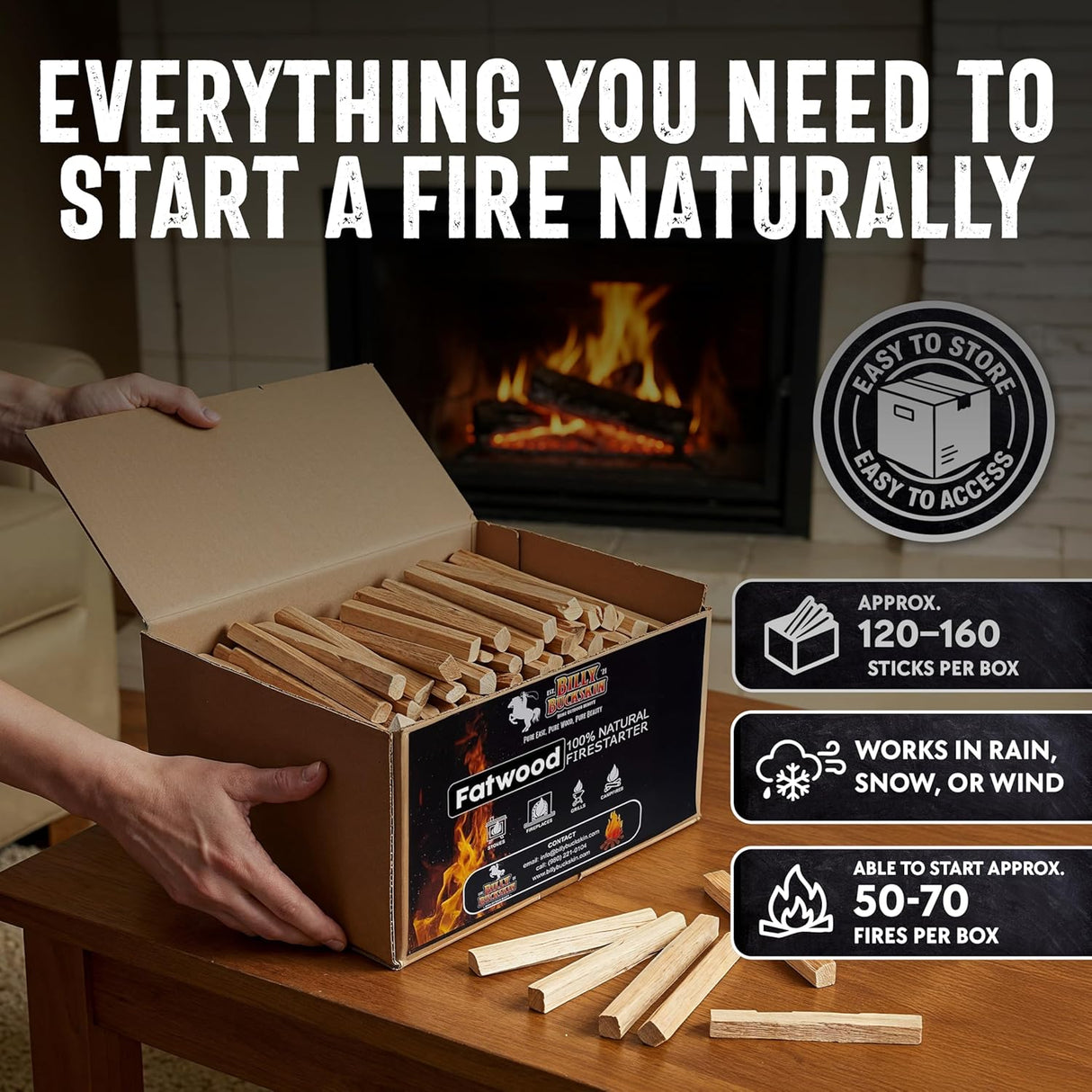 2Lb Fatwood Fire Starter Sticks | 100% Natural Fire Starters for Campfires, Firepit, Wood Stoves, Fireplaces, BBQ | Start a Fire W/Just 2 Sticks | Camping Essentials by Billy Buckskin (2Lb Bag)