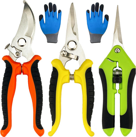 Pruning Shears, 4 Pack Garden Shears with Gardening Gloves, Clippers Handheld, Stainless Steel Garden Snips, Lengnoyp Pruners for Gardening