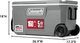 Coleman Classic Series Insulated Portable Rolling Cooler with Wheels, Leak-Resistant Outdoor Hard Cooler Keeps Ice up to 5 Days, 62-Quart