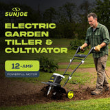 Sun Joe Corded Electric Garden Cultivator with Steel Blades, 6.3-Inch Wide Path, 2.5-Amp Motor - Heavy-Duty Cultivating Machine for Soil Prep, Lawn & Garden Maintenance, TJ599E