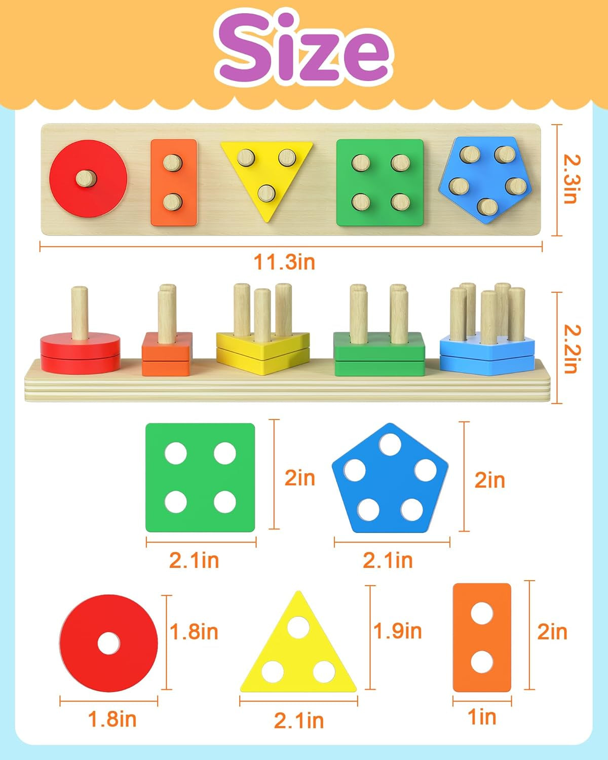 Tonberless Montessori Toys for 1 2 3 Year Old Boy Girl, Toys for Ages 2-4 Toddlers Kids Baby, 1 2 Year Old Boy Girl Birthday Gifts, Wooden Learning Puzzles Shape Sorter Toys for Toddlers 1-3