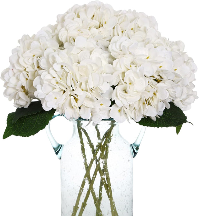 Kimura'S Cabin 6Pcs White Hydrangea Artificial Flowers Silk Fake Hydrangeas Faux Hydrangea Flowers with Stems for Wedding Bouquets Arrangement Home Table Centerpieces Baby Shower Party Decoration