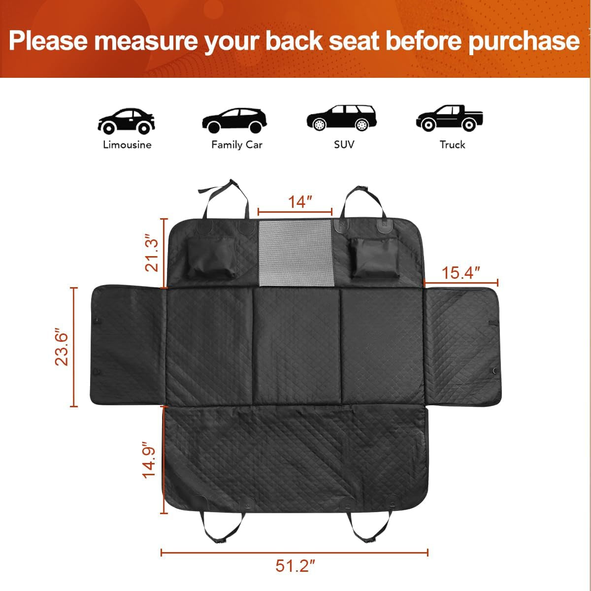 Vailge Dog Car Seat Cover, Dog Hammock for Car Backseat, Non Inflatable Seat Cover for Back Seat,Hard Bottom Back Seat Protector for Cars,Trucs & Suvs
