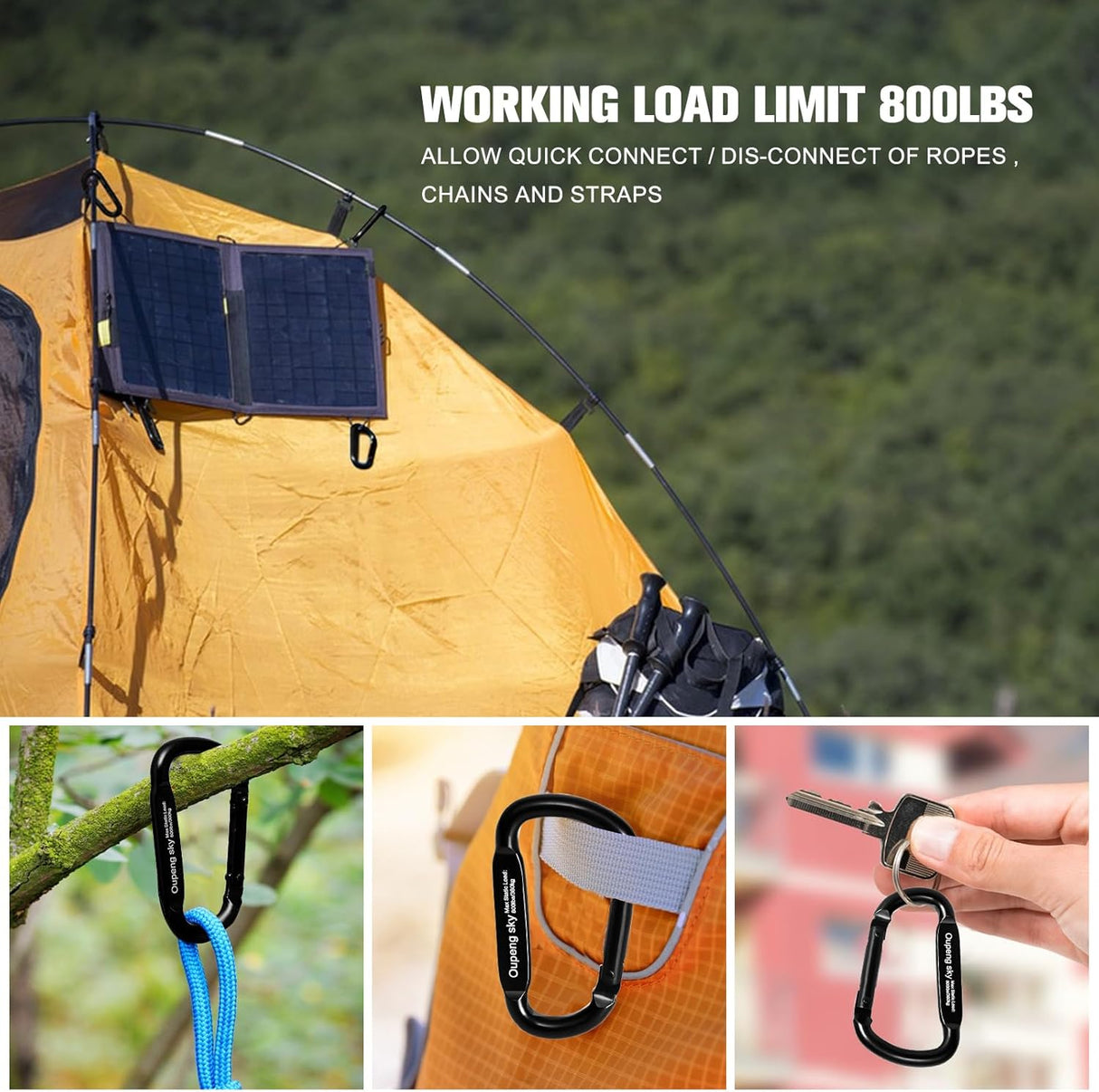 Carabiner Clip - Heavy Duty Carabiners 800Lbs-13Kn (2922 Lbs) Carabeaner D Ring Shape,Key Chain Clip Hook,Keychain Clip,Multipurpose for Camping, Hiking,Backpacking or Other Outdoor Activities.