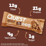 Quest Nutrition Dipped Chocolate Chip Cookie Dough Protein Bars, 18G Protein, 3G Net Carbs, Gluten Free, 1.76 Oz, 12 Count