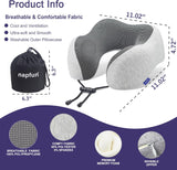 Napfun Neck Pillow for Traveling, Upgraded Travel Neck Pillow for Airplane 100% Pure Memory Foam Travel Pillow for Flight Headrest Sleep, Portable Plane Accessories, Light Grey