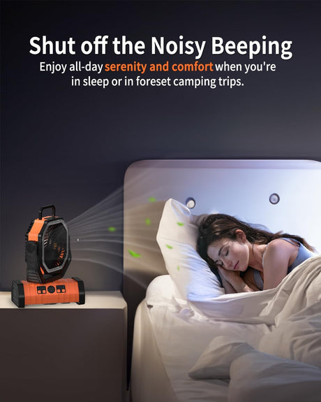 ADUST Camping Fan - 20000Mah Battery Powered Fan Battery Operated Rechargeable Portable Outdoor Tent Fans with Hanging Hook, Cordless, 4 Speeds, Remote Control - Orange
