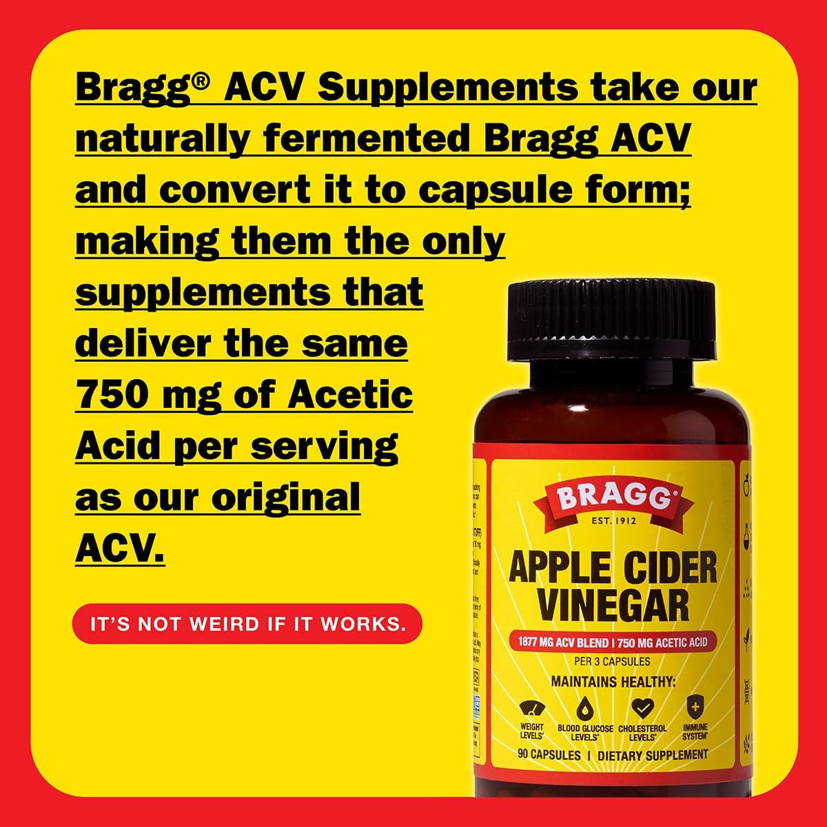 Bragg Organic Apple Cider Vinegar Capsules with Vitamin D and Zinc - 90 Count - Supports Immune System