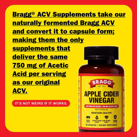 Bragg Organic Apple Cider Vinegar Capsules with Vitamin D and Zinc - 90 Count - Supports Immune System