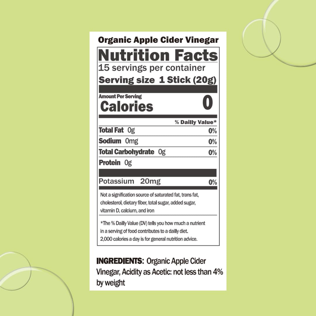 ALLBIO Organic Apple Cider Vinegar Sticks | 0.71Oz X 15 Pack | USDA Organic, Non-Gmo, Sugar-Free (1 Box (15 Count Total))