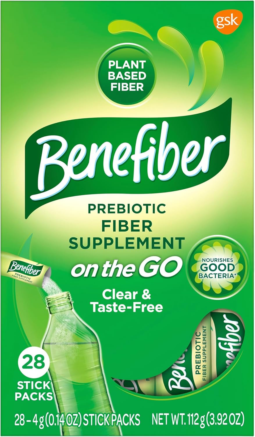 Benefiber on the Go Prebiotic Fiber Supplement Powder for Digestive Health, Daily Fiber, Unflavored - 28 Sticks (3.92 Ounces)
