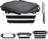 Collapsible BBQ Prep Tub with Lid, Foldable Camping Sink with Colander, Cutting Board, Dish Basin for Kitchen, Bowl, Vegetable and Fruit, Storage Basket for Picnic-Black