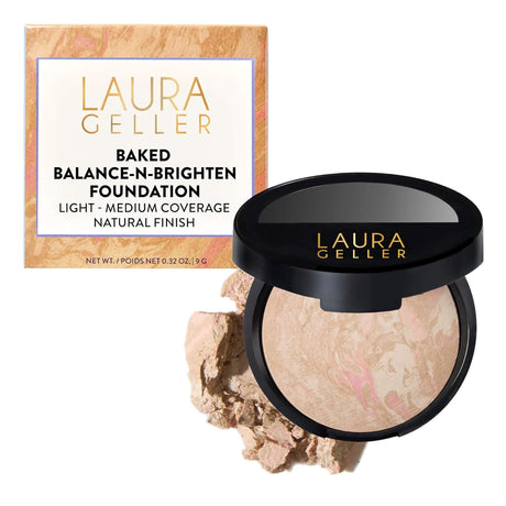 LAURA GELLER NEW YORK Award-Winning Baked Balance-N-Brighten Color Correcting Powder Foundation - Porcelain - Buildable Light to Medium Coverage - Demi-Matte Natural Finish
