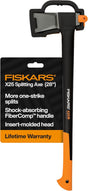 Fiskars X25 Splitting Axe, 28" Wood Splitting Axe for Medium to Large Size Logs with Shock Absorbing Handle and Sheath, Split Firewood, Forged Steel Blade, Bushcraft Gear and Camping Hatchet