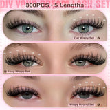 Goddvenus Lash Clusters Kit Wispy Eyelash Clusters Lashes Natural DIY Lash Extension Kit 10-16Mm Cluster Eyelash Extensions Kit 300Pcs C Curl Individual Lashes Cluster Eyelash (No Tweezers)