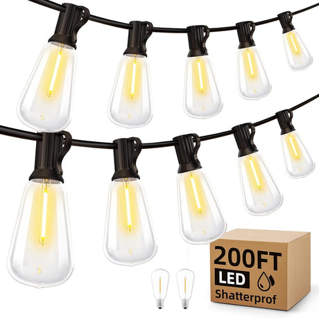 MGVIH Outdoor String Led Patio Lights - 200Ft 60M outside Waterproof Light ST38 Shatterproof Bulb Connectable Hanging Outdoor Electric Lighting for Backyard Yard Gazebo Porch Party