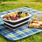 Collapsible BBQ Prep Tub with Lid, Foldable Camping Sink with Colander, Cutting Board, Dish Basin for Kitchen, Bowl, Vegetable and Fruit, Storage Basket for Picnic-Orange