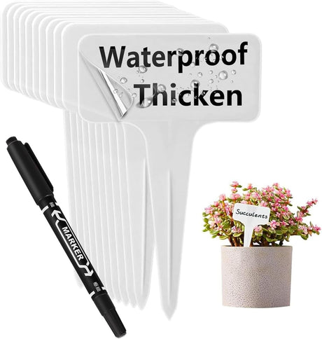 Datpuik 100 PCS White Plastic Plant Tags Thick Gardens Labels T-Type Nursery Markers Re-Usable
