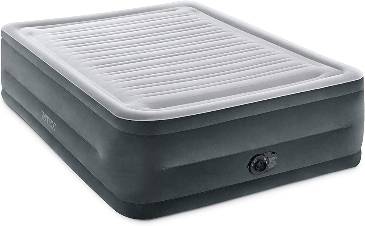 Intex 64417ED 22In Queen Dura-Beam Comfort Plush High-Rise Inflatable Air Mattress with Built in Pump for Travel and Camping, 600Lb Weight Capacity