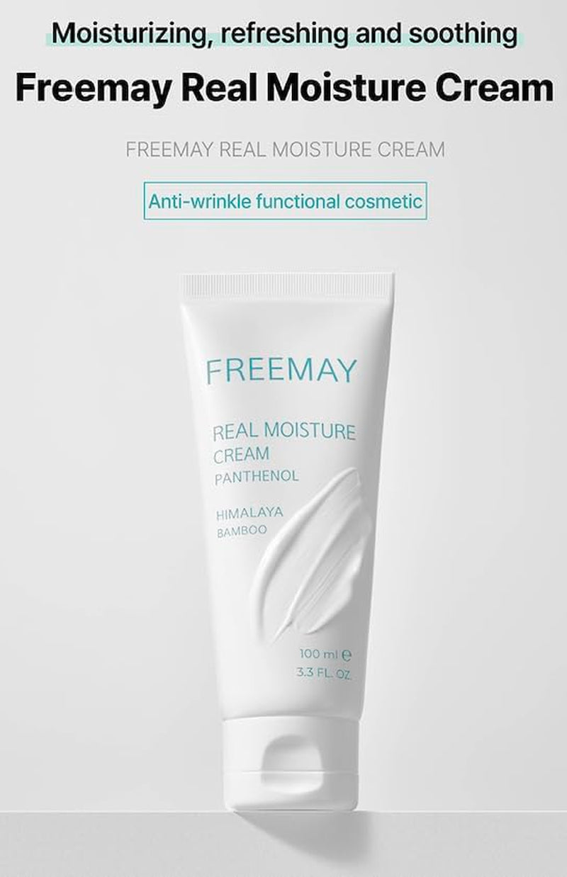 Freemay Real Moisture Cream Set (100Ml + 30Ml), Korean Face Moisturizer for Hydration & Soothing, Vegan, Lightweight, Sensitive Skin Friendly