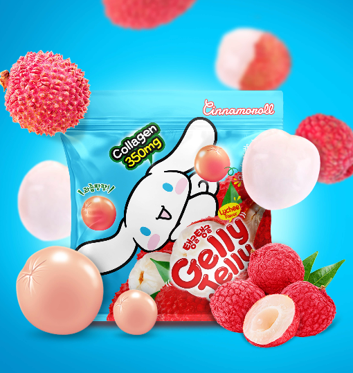 Gelly Jelly Cinnamoroll Lychee Flavor Collagen Jelly Snack - 350mg Collagen, Soft Chewy Fruit Jelly, 40g