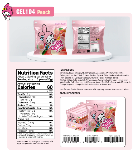 Gelly Jelly My Melody Peach Flavor Collagen Jelly Snack 40g